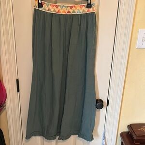 Green Smocked A-Line Maxi Skirt Resort Wear